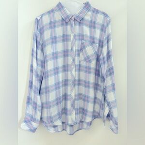 Rails Blue and Pink Plaid Button-Up Shirt